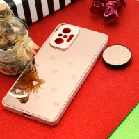 قاب محافظ لنزدار آینه ای + پاپ سوکت طرح قلب صورتی Xiaomi Redmi Note 10 Pro