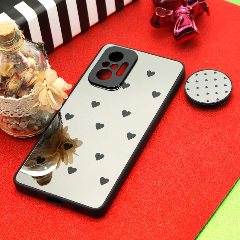 قاب محافظ لنزدار آینه ای + پاپ سوکت طرح قلب مشکی Xiaomi Redmi Note 10 Pro