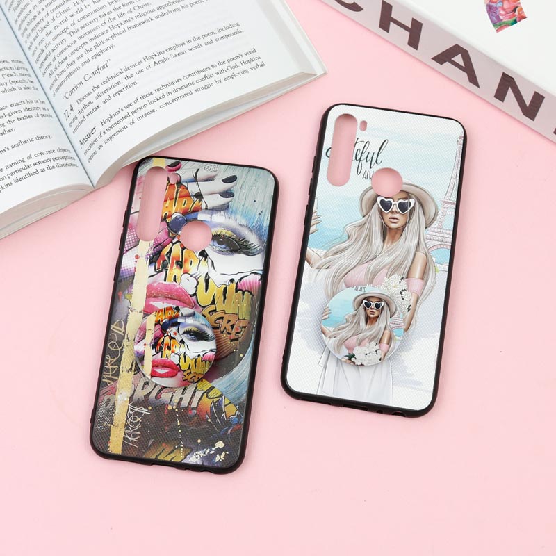 قاب فانتزی برجسته + پاپ سوکت طرح دختر Xiaomi Redmi Note 8 سری F