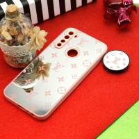 قاب محافظ لنزدار آینه ای + پاپ سوکت طرح LV صورتی Xiaomi Redmi Note 8