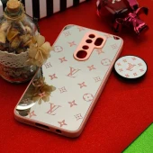 قاب محافظ لنزدار آینه ای + پاپ سوکت طرح LV صورتی Xiaomi Redmi Note 8 Pro