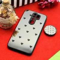 قاب محافظ لنزدار آینه ای + پاپ سوکت طرح قلب مشکی Xiaomi Redmi Note 8 Pro