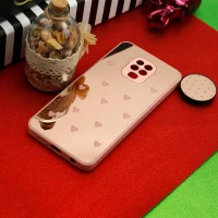 قاب محافظ لنزدار آینه ای + پاپ سوکت طرح قلب صورتی Xiaomi Redmi Note 9S / Note 9 Pro