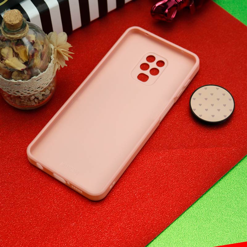 قاب محافظ لنزدار آینه ای + پاپ سوکت طرح قلب صورتی Xiaomi Redmi Note 9S / Note 9 Pro