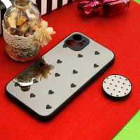 قاب محافظ لنزدار آینه ای + پاپ سوکت طرح قلب مشکی iPhone 11