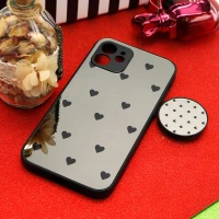 قاب محافظ لنزدار آینه ای + پاپ سوکت طرح قلب مشکی iPhone 12
