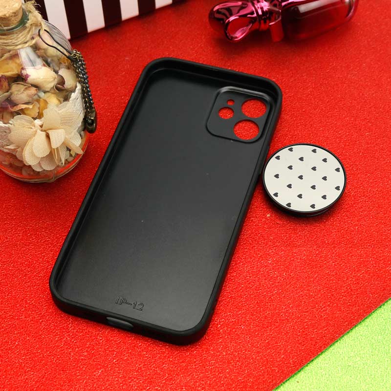 قاب محافظ لنزدار آینه ای + پاپ سوکت طرح قلب مشکی iPhone 12