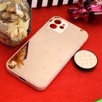 قاب محافظ لنزدار آینه ای + پاپ سوکت طرح قلب صورتی iPhone 12
