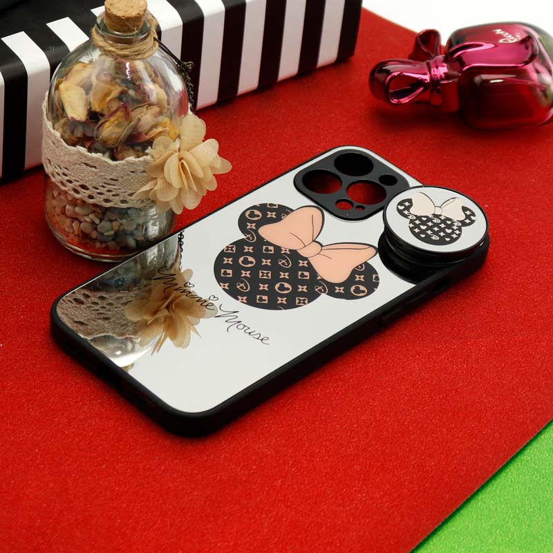 قاب محافظ لنزدار آینه ای + پاپ سوکت طرح میکی موس iPhone 12 Pro Max