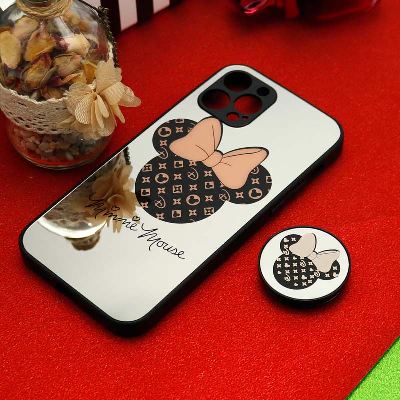 قاب محافظ لنزدار آینه ای + پاپ سوکت طرح میکی موس iPhone 12 Pro