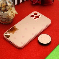 قاب محافظ لنزدار آینه ای + پاپ سوکت طرح قلب صورتی iPhone 12 Pro