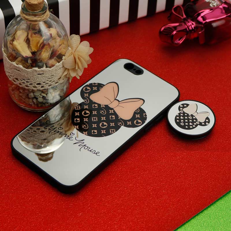 قاب محافظ لنزدار آینه ای + پاپ سوکت طرح میکی موس iPhone 6/6s