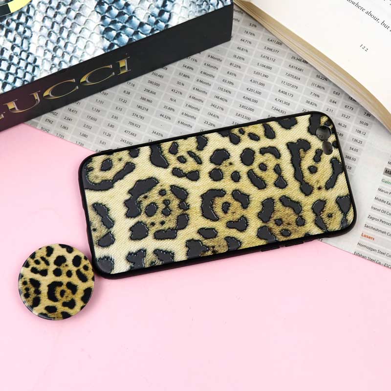 قاب فانتزی برجسته + پاپ سوکت طرح پلنگی iPhone 6/6s سری F