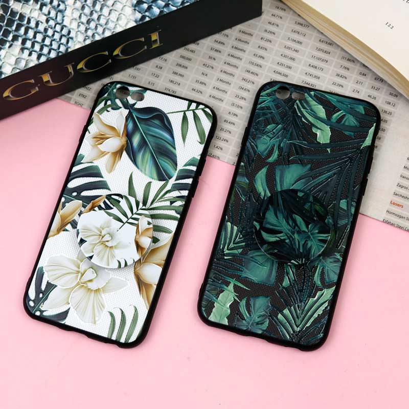 قاب فانتزی برجسته + پاپ سوکت طرح گل iPhone 6/6s سری F