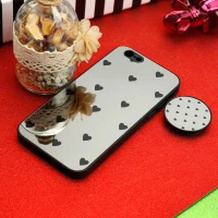 قاب محافظ لنزدار آینه ای + پاپ سوکت طرح قلب مشکی iPhone 6/6s