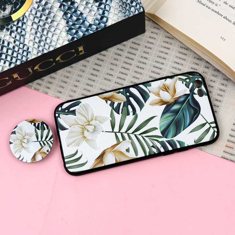قاب فانتزی برجسته + پاپ سوکت طرح گل iPhone 6/6s سری F