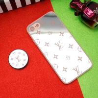 قاب محافظ لنزدار آینه ای + پاپ سوکت طرح LV صورتی iPhone 7/8