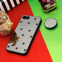 قاب محافظ لنزدار آینه ای + پاپ سوکت طرح قلب مشکی iPhone 7/8/SE 2020