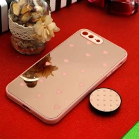 قاب محافظ لنزدار آینه ای + پاپ سوکت طرح قلب صورتی iPhone 7 Plus / 8 Plus
