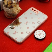 قاب محافظ لنزدار آینه ای + پاپ سوکت طرح LV صورتی iPhone 7 Plus / 8 Plus
