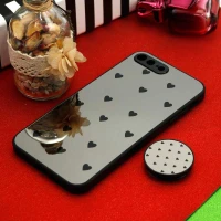 قاب محافظ لنزدار آینه ای + پاپ سوکت طرح قلب مشکی iPhone 7 Plus / 8 Plus
