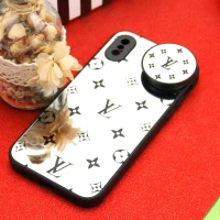 قاب محافظ لنزدار آینه ای + پاپ سوکت طرح LV مشکی iPhone X/XS