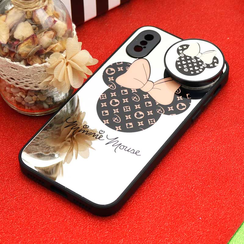 قاب محافظ لنزدار آینه ای + پاپ سوکت طرح میکی موس iPhone X/XS
