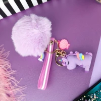 جاکلیدی سیلیکونی یونیکورن پوم پوم دار بنفش