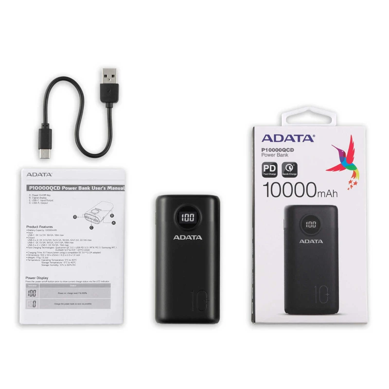 پاور بانک فست شارژ 10000 ای دیتا ADATA P10000QCD QC3 PD 22.5W