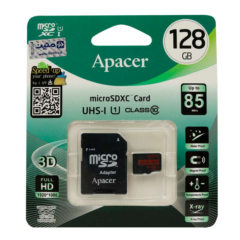 رم میکرو 128 گیگ اپیسر Apacer R85 U1 C10 85MB/s + خشاب