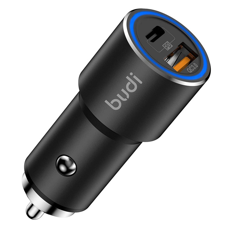 شارژر فندکی فست شارژ BUDI M8J628TQ-BLK QC3.0 PD 36W
