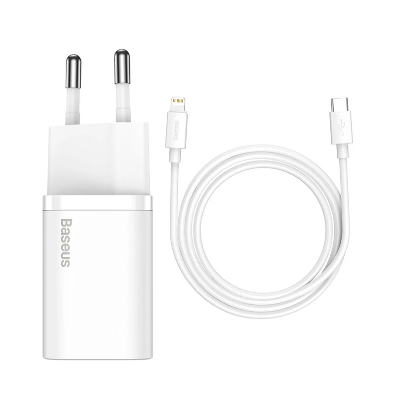 شارژر دیواری فست شارژ Baseus TZCCSUP-B 3A QC3.0 PD 20W Type-C + کابل Type-C to Lightning