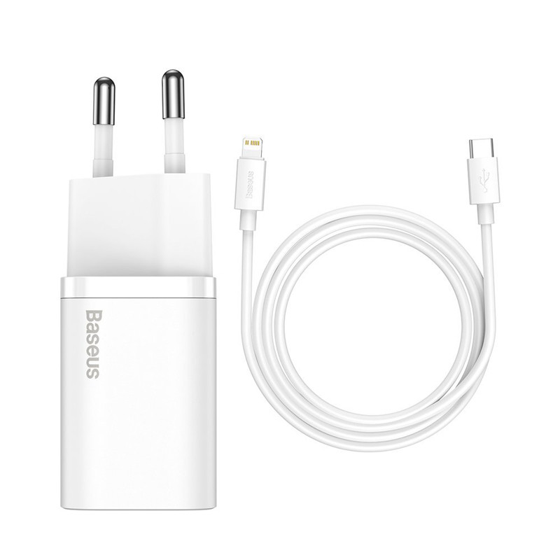 شارژر دیواری فست شارژ Baseus TZCCSUP-B 3A QC3.0 PD 20W Type-C + کابل Type-C to Lightning