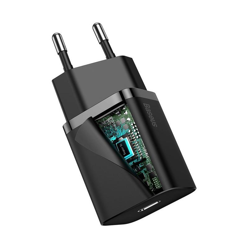 شارژر دیواری فست شارژ Baseus TZCCSUP-B 3A QC3.0 PD 20W Type-C + کابل Type-C to Lightning