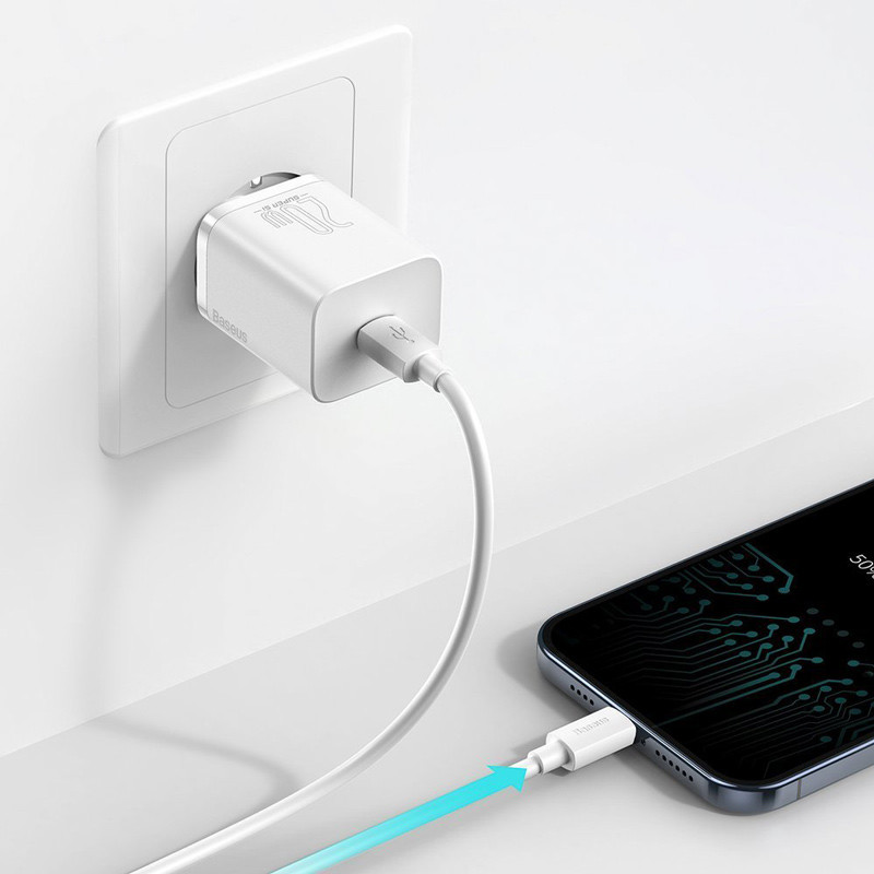 شارژر دیواری فست شارژ Baseus TZCCSUP-B 3A QC3.0 PD 20W Type-C + کابل Type-C to Lightning