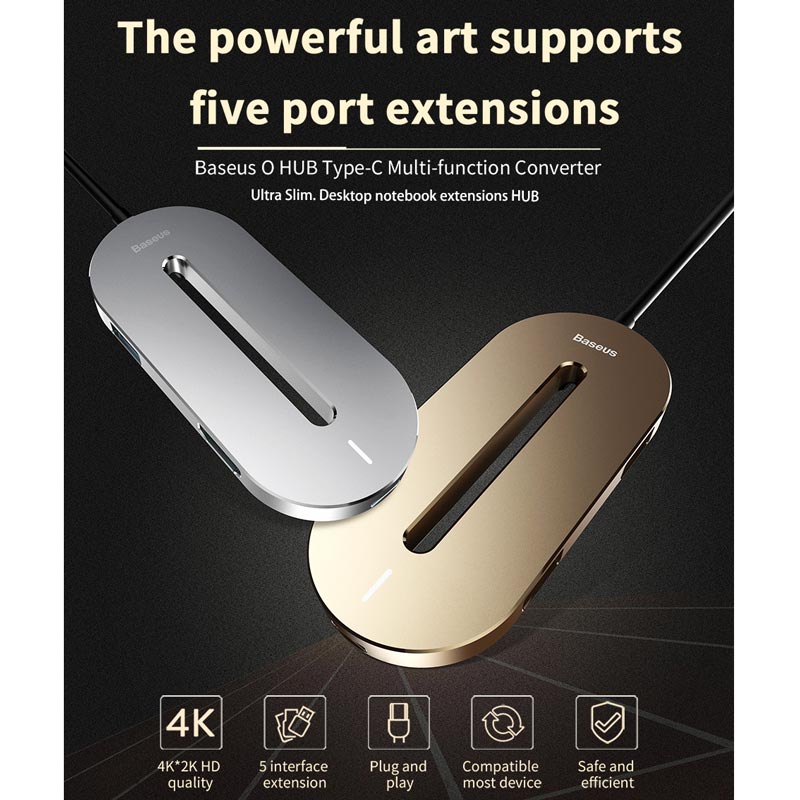 هاب 5 پورت Type-C باسئوس CABOOK HUB O shape