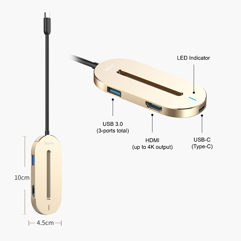هاب 5 پورت Type-C باسئوس CABOOK HUB O shape