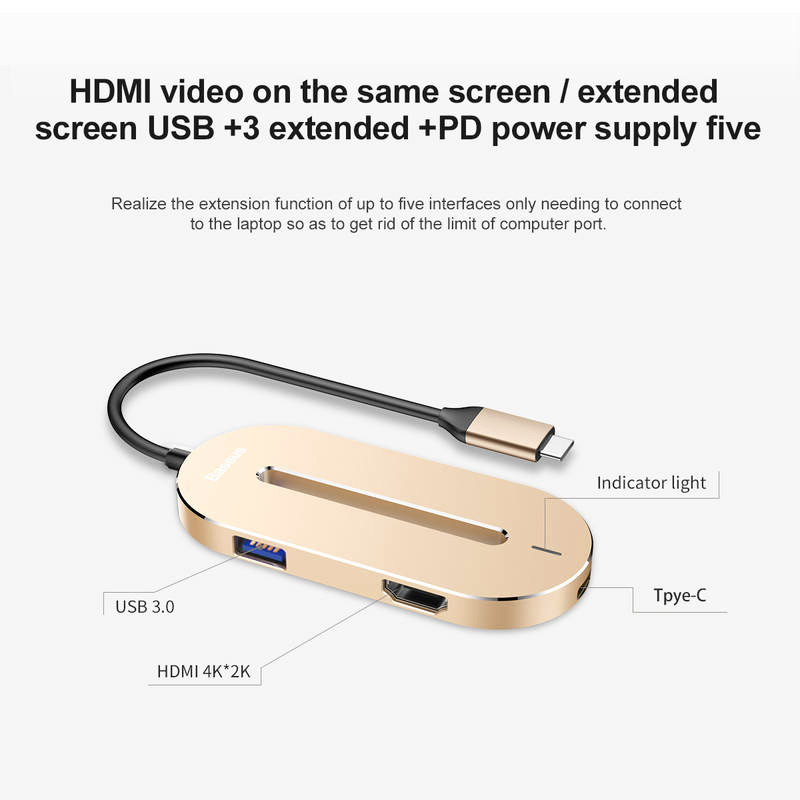 هاب 5 پورت Type-C باسئوس CABOOK HUB O shape