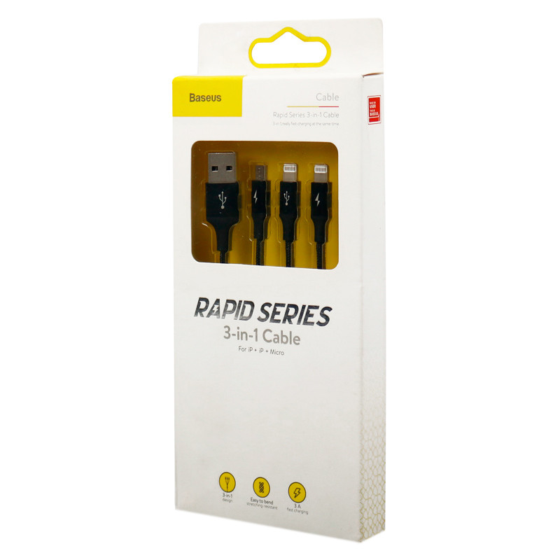 کابل 3 سر فست شارژ Baseus Rapid CAMLL-SU01 3A 1.2m