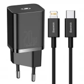 شارژر دیواری فست شارژ Baseus TZCCSUP-B 3A QC3.0 PD 20W Type-C + کابل Type-C to Lightning