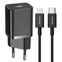 شارژر دیواری فست شارژ Baseus TZCCSUP-B 3A QC3.0 PD 20W Type-C + کابل Type-C to Lightning