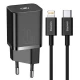شارژر دیواری فست شارژ Baseus TZCCSUP-B 3A QC3.0 PD 20W Type-C + کابل Type-C to Lightning