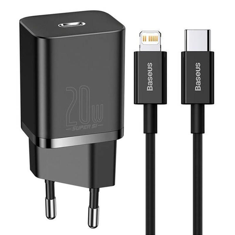 شارژر دیواری فست شارژ Baseus TZCCSUP-B 3A QC3.0 PD 20W Type-C + کابل Type-C to Lightning