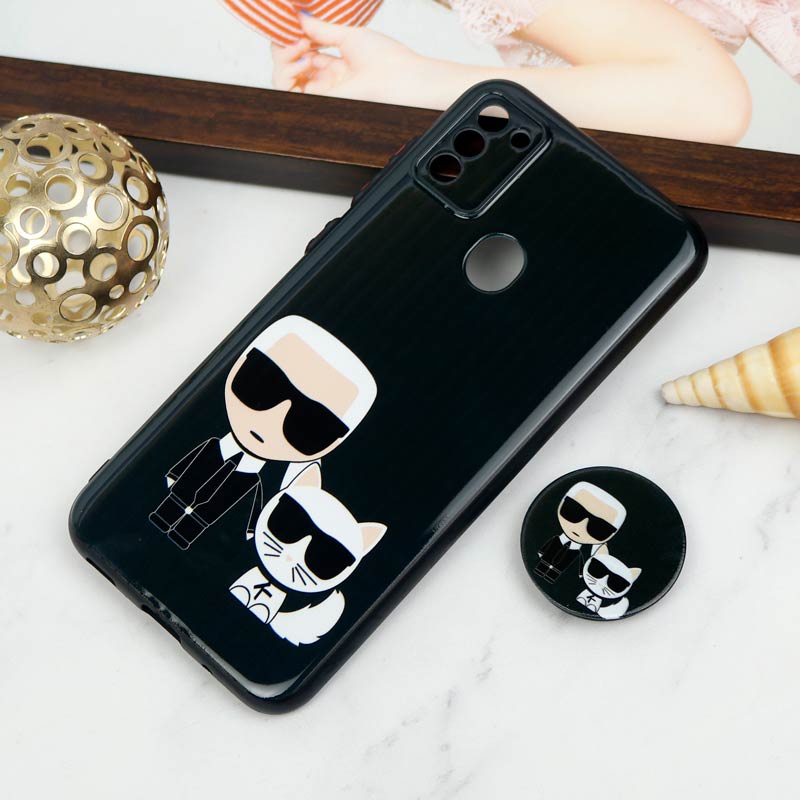 قاب PC محافظ لنز دار طرح Boss Cat + پاپ سوکت Samsung Galaxy A11