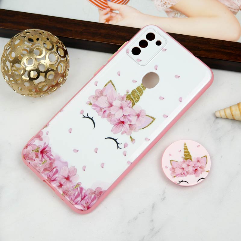 قاب PC محافظ لنز دار طرح یونیکورن + پاپ سوکت Samsung Galaxy A11