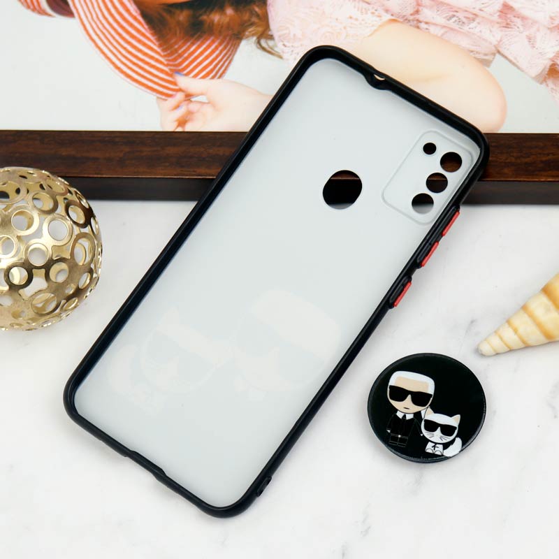 قاب PC محافظ لنز دار طرح Boss Cat + پاپ سوکت Samsung Galaxy A11