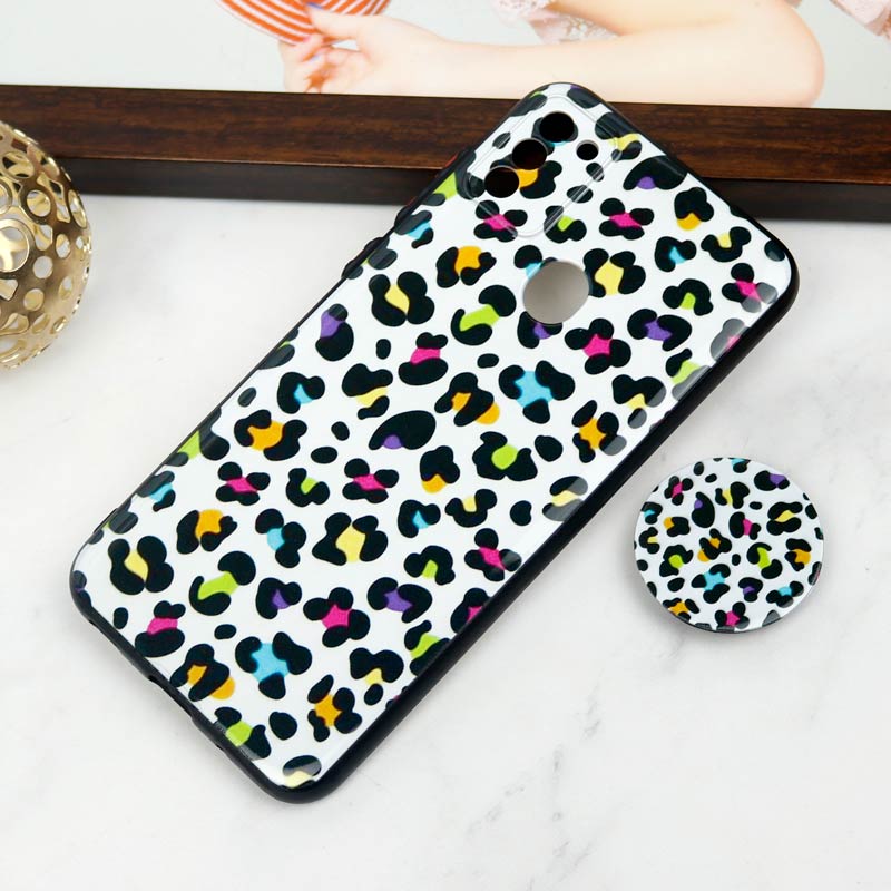 قاب PC محافظ لنز دار طرح پلنگی + پاپ سوکت Samsung Galaxy A11