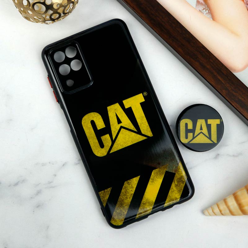 قاب PC محافظ لنز دار طرح CAT + پاپ سوکت Samsung Galaxy A12