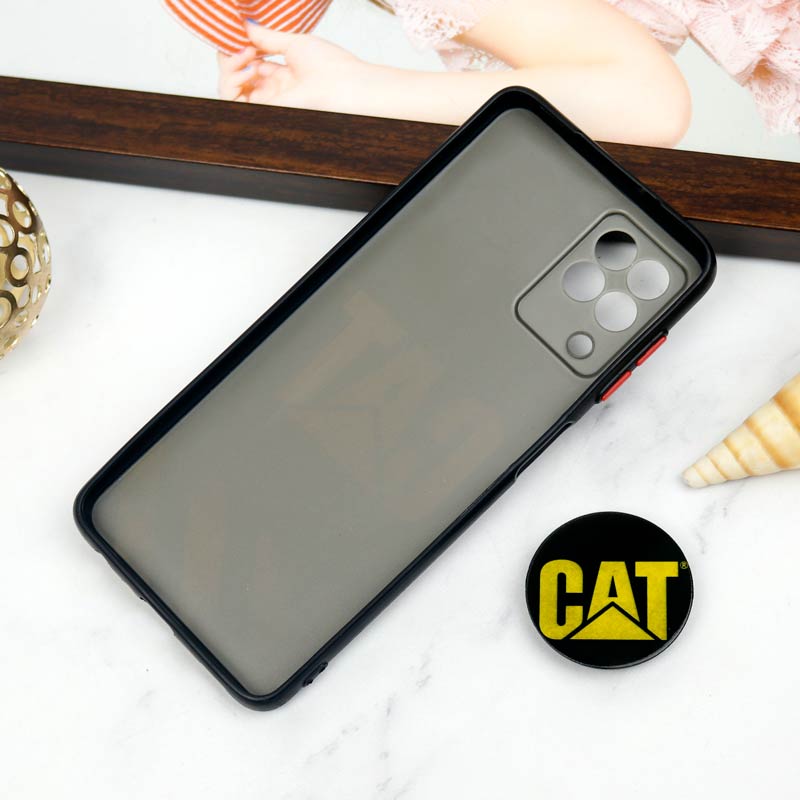 قاب PC محافظ لنز دار طرح CAT + پاپ سوکت Samsung Galaxy A22 4G