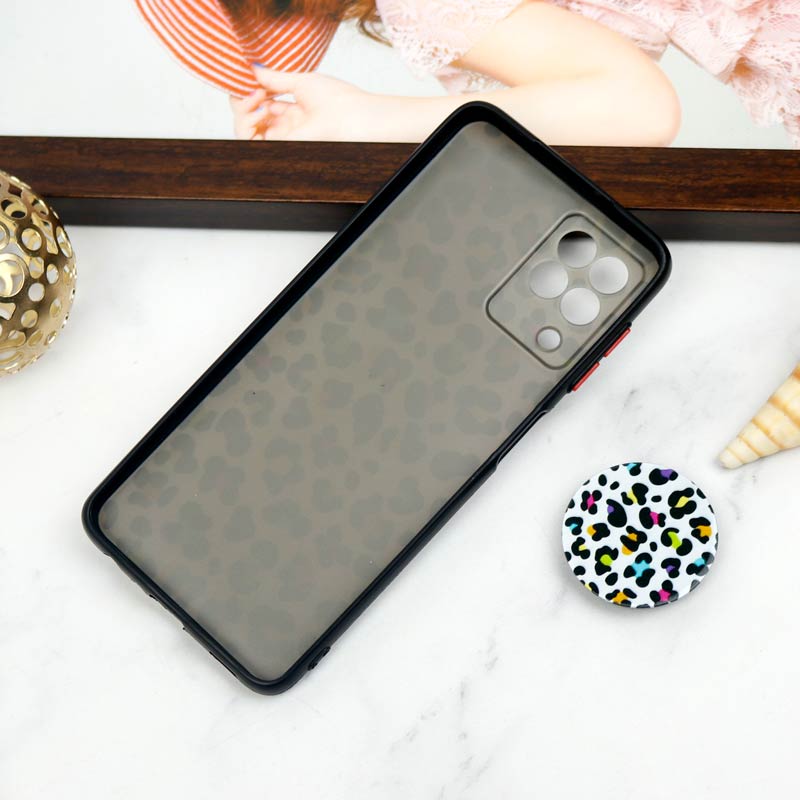 قاب PC محافظ لنز دار طرح پلنگی + پاپ سوکت Samsung Galaxy A22 4G